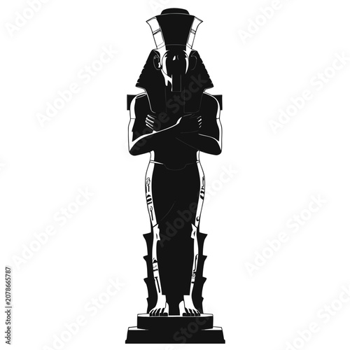 Egyptian pharaoh statue, ancient egyptian royalty, black silhouette, vector icon