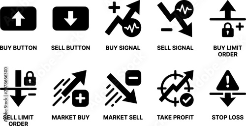 Trading icons for buy sell market signal