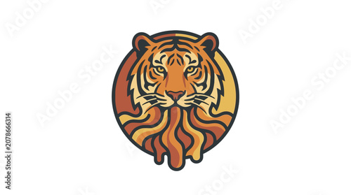 Bold Vector Tiger Face Melting into Lava Waves Emblem - Volcanic Palette