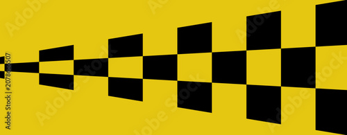 Photos Yellow and black checkered pattern receding into perspective.