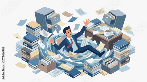 Obraz na plátně Stressed Worker Overwhelmed by Workload.