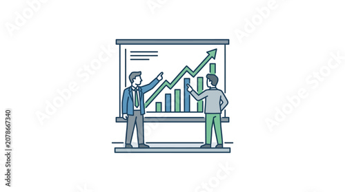 Businessman analyzing market growth with charts on a whiteboard, business presentation