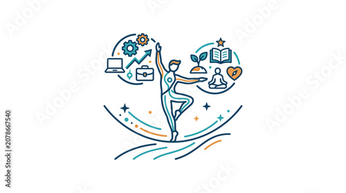Career Growth and Personal Development Icon Set: Balancing Work, Technology, and Success