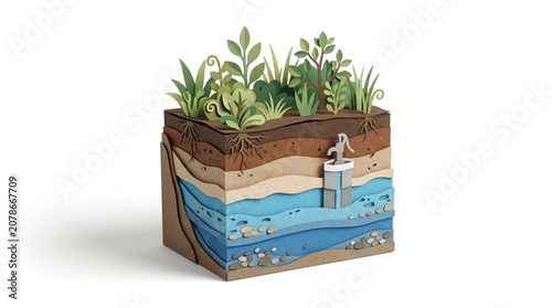 Tableau sur toile Cross section of earth showing soil layers and water table.