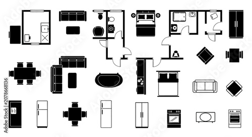 Minimalist Black and White Flat Icons Set.
