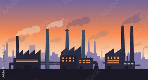 IndustrialFactoryComplexAtSunsetSilhouetteIllustration.