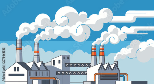 IndustrialFactoryComplexWithSmokeEmissionsIllustration.