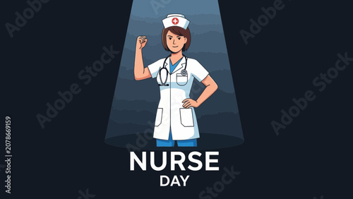 Billede på lærred Nurse Celebrating International Nurses Day with Fist Raised.