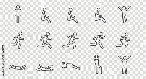 Line Art Illustrations Of Human Exercise Postures.