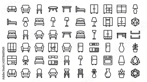 Black and White Minimalist Furniture Icon Pack
