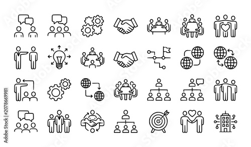 Modern teamwork line icon collection editable stroke business vector symbols