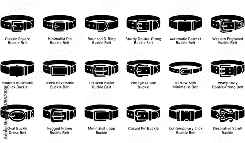 Φωτογραφία Black Belt Icon Set Collection with Modern Buckle Silhouette Vector Isolated on