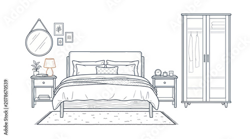 Fotografija Furniture Bedroom Bed and Wardrobe Interior.