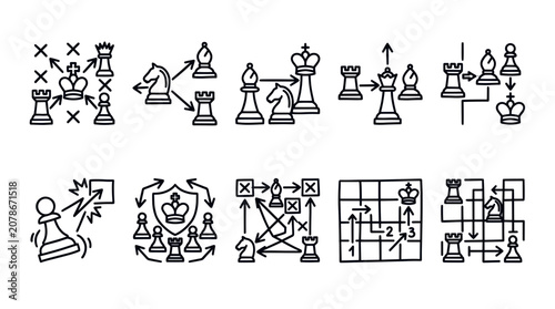 Foto Chess Strategy and Tactical Planning Outline Icon Collection