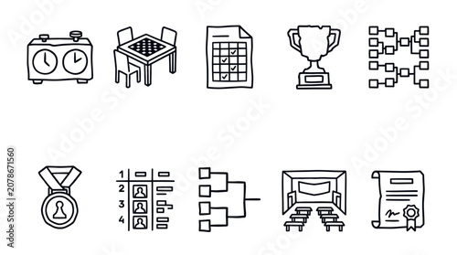 Tableau sur toile Chess Tournament Organization Outline Icon Collection