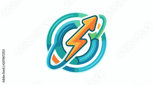 Abstract graphic with orange lightning bolt and blue circles