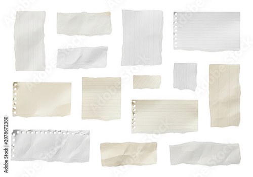 Collection of various torn paper scraps isolated on transparent background for creative collage