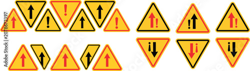 Foto Collection of yellow triangular road warning signs icons vector illustration set