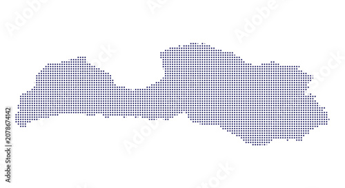 Schilderij op canvas A detailed map of latvia created with a blue dotted pattern halftone dots map