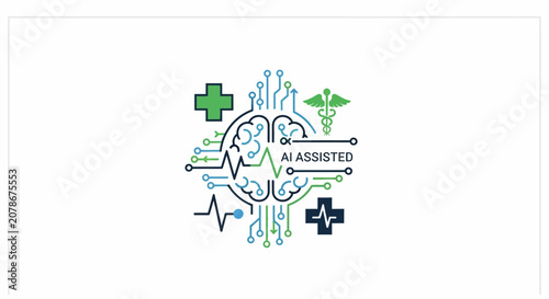 Cuadro en lienzo AI assisted medical brain network technology icon.