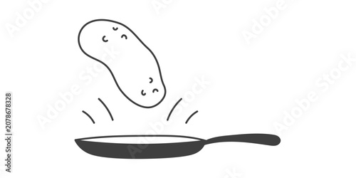 Billede på lærred Jumping Pancake in Frying Pan Doodle Illustration