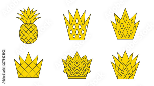 Pineapple Crown Icons Set: Tropical Fruit and Royal Symbol Variations