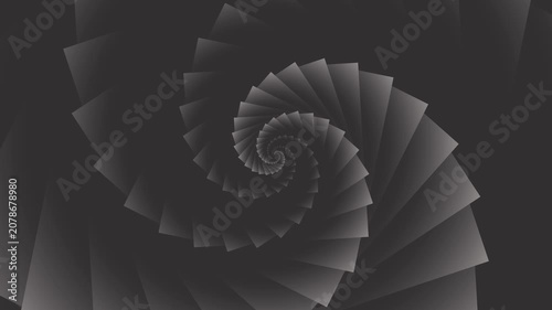 Abstract monochrome geometric spiral tunnel with moving square layers on dark background loop