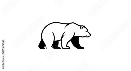 Simple black and white walking bear graphic icon