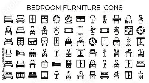 Black and White Minimalist Bedroom Icons Pack