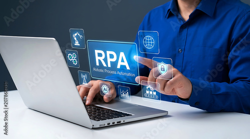 Businessman pointing at robotic process automation rpa screen