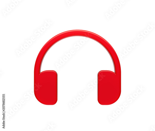Vibrant red 3D over ear headphones icon for music apps and media.
