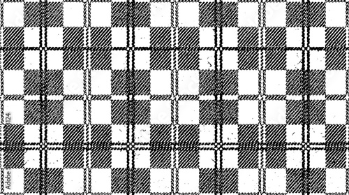 Black and white plaid seamless pattern with grunge texture