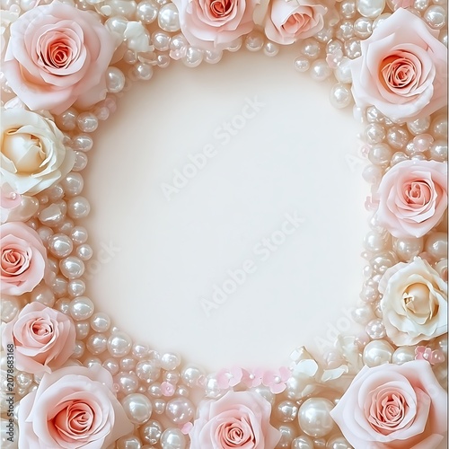 Elegant Frame of Pink Roses and Pearls.