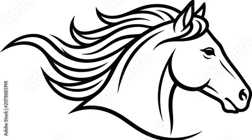 Foto Black and white horse head drawing.