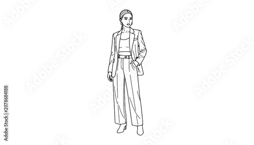 Confident Professional Woman in Fashionable Suit: Business Attire Illustration of Modern Female Executive