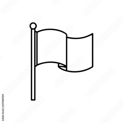 Clean black outline of a waving flag on a flagpole, representing freedom, movement, and communication, perfect for web design and branding with scalable vector elements.