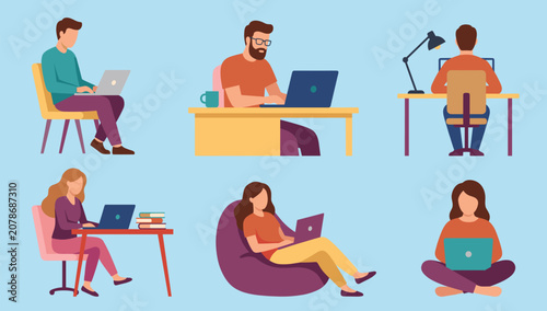 Tableau sur toile People working on laptops in different poses
