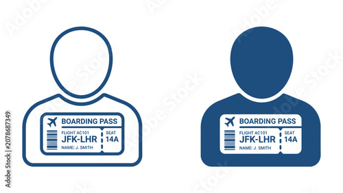 Fotografía Boarding Pass Icon: A stylized illustration depicting two icons of people, each with a boarding pass clearly displayed