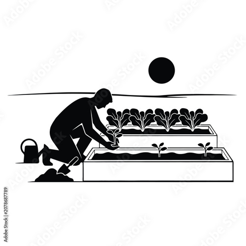 Hardworking farmer planting plant 