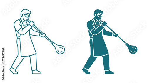 Konstfotografi Glassblower Icon: A stylized illustration depicting a glassblower at work, holding a blowpipe and crafting molten glass with precision and focus