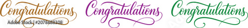 Three colorful congratulations calligraphy designs on white background