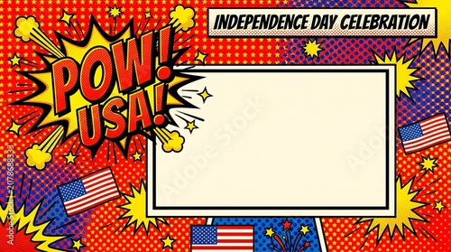 Colorful pop art comic style Independence Day celebration scene
