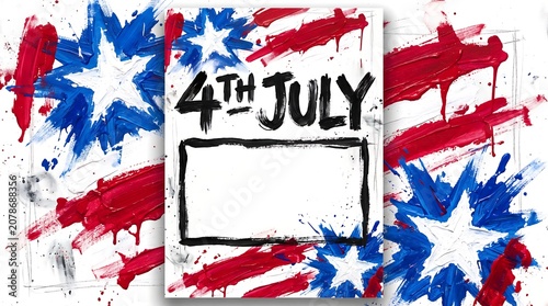 Abstract Expressionist Independence Day Artwork with Red, White, and Blue Colors