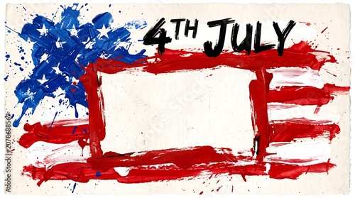 Abstract Expressionist Artwork with American Flag Elements and Independence Theme