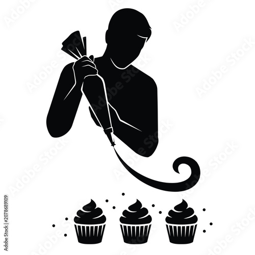set of cupcakes decorating by chef