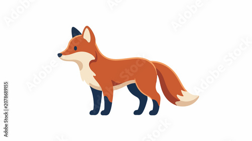 Animated fox with orange fur white chest and dark blue legs