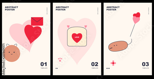 Abstract Posters Collection Cute Romantic Valentine Vector Layouts for Minimalist Wall Art Greeting Card and Banner