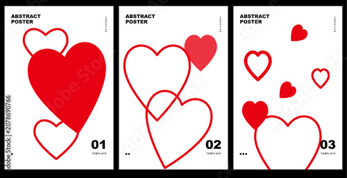Abstract Posters Collection Minimalist Red Line Art Hearts Vector Templates for Romantic Valentine Wedding Card Wall Art