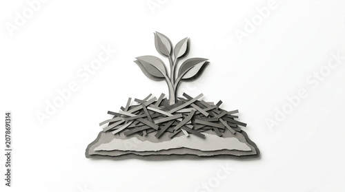 Silver plant sprout growing from metal shavings.