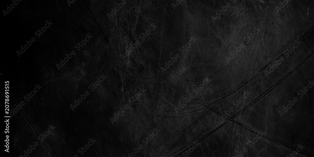 Fototapeta premium Dark scratched black background with textured surface and intersecting lines